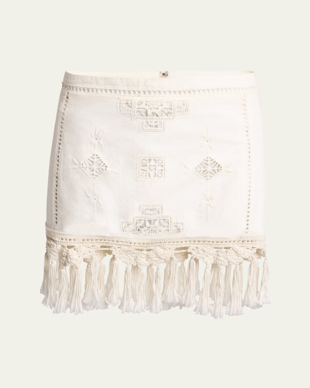 Sandra Crochet Embroidered Fringe Mini Skirt